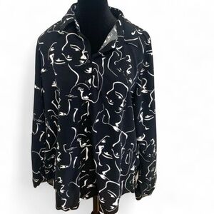 Big Dart Abstract Face Print Button Down Shirt Blouse Plus Size 24 / EUR 52